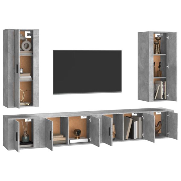 vidaXL 6 Piece TV Cabinet Set Concrete Grey Engineered Wood