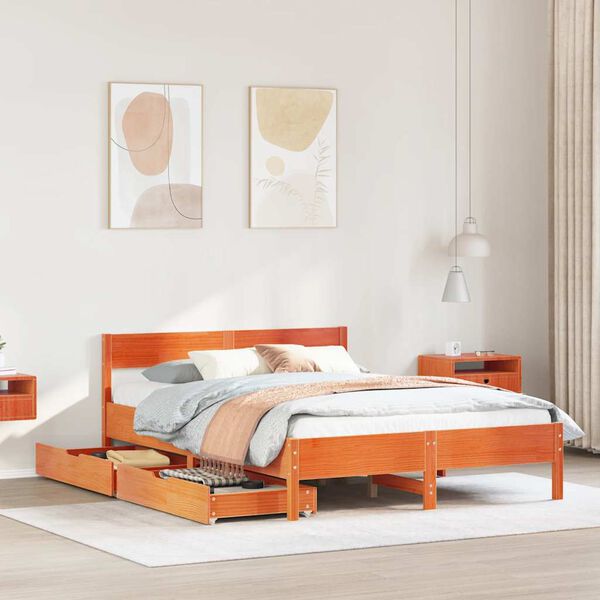vidaXL Bed Frame without Mattress Wax Brown 140x200 cm Solid Wood Pine