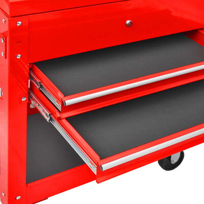 vidaXL Workshop Tool Trolley 2 Drawers Steel Red