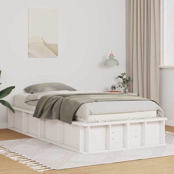 vidaXL Bed Frame White 100 x 200 cm Solid Pine Wood