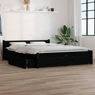 vidaXL Bed Frame with Drawers Black 150x200 cm King Size