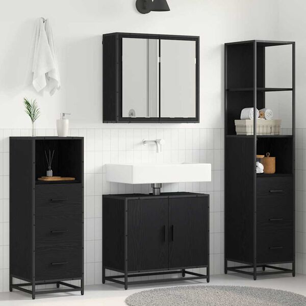 vidaXL Bathroom Furniture Set 4 pcs Black Oak Engineered Wood