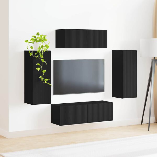 vidaXL TV Cabinet Set 4 pcs Black Engineered Wood