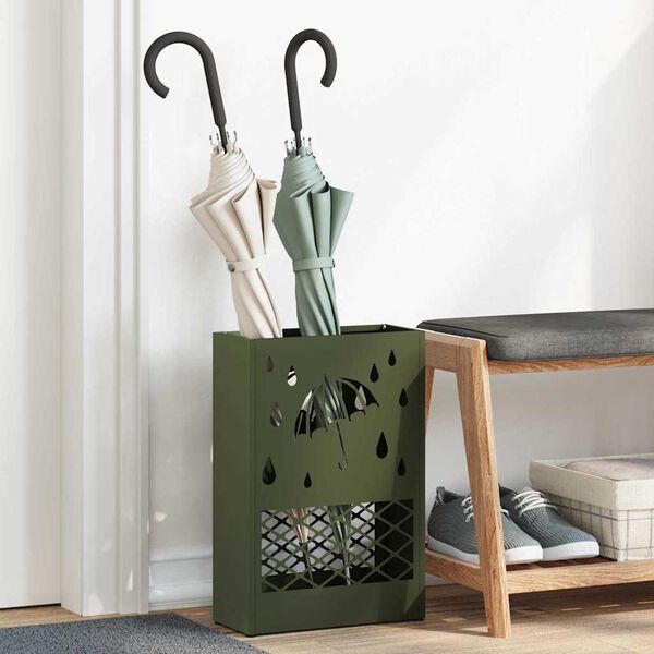 vidaXL Umbrella Stand with Storage Olive green 28 x 12 x 41 cm Steel