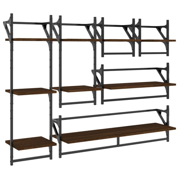 vidaXL 6 Piece Wall Shelf Set with Bars Brown Oak Engineered Wood