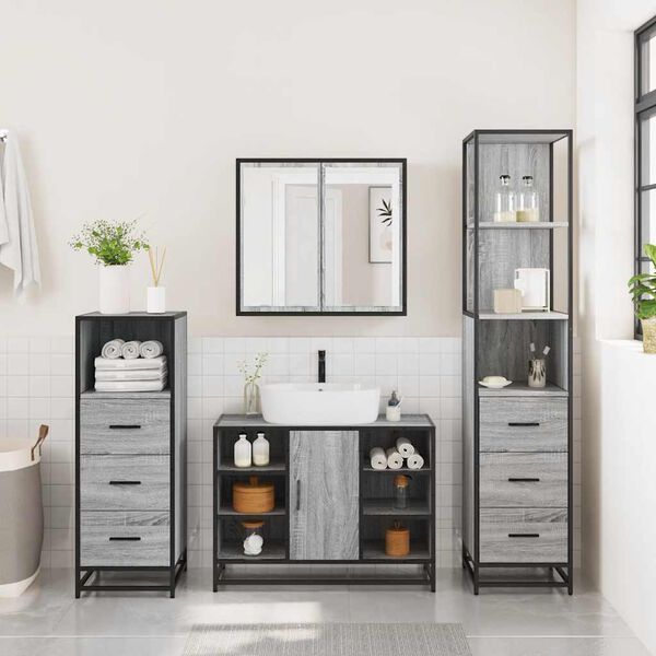 vidaXL 4&nbsp;Piece Bathroom Furniture Set&nbsp;Grey Sonoma Engineered Wood