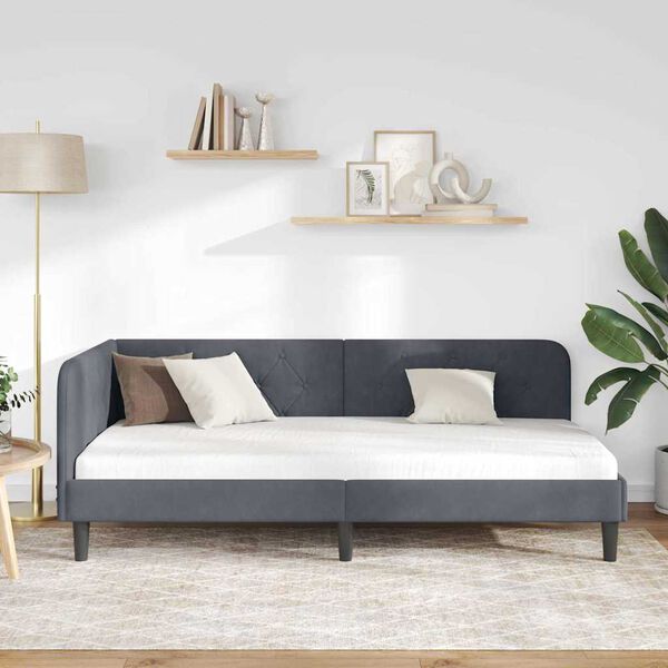 vidaXL Corner Bed Frame with Headboard Dark Grey 90 x 190 cm Velvet