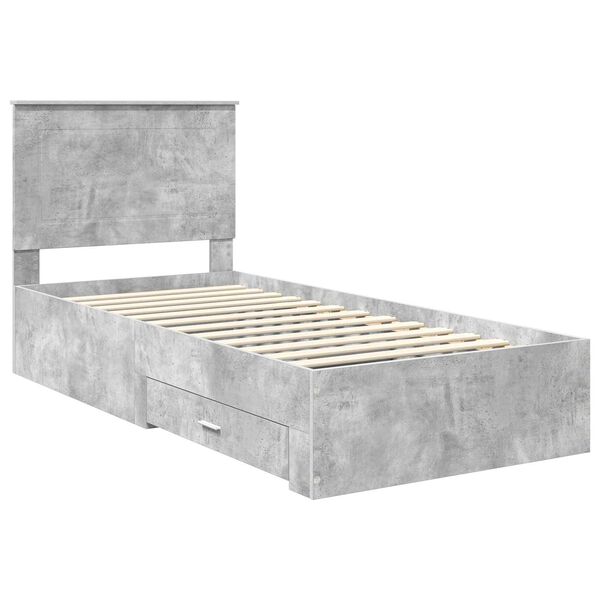 vidaXL Bed Frame with Drawer Concrete Grey 90 x 190 cm Engineered Wood