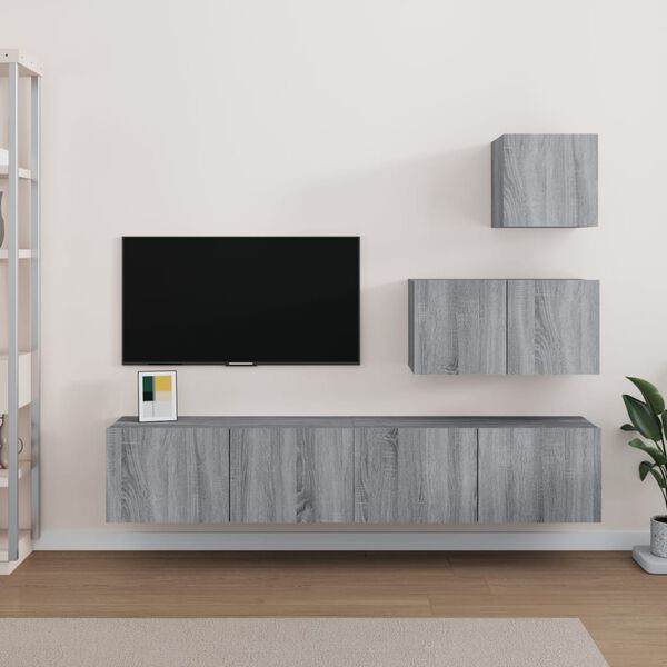 vidaXL 4 Piece TV Cabinet Set Grey Sonoma Engineered Wood