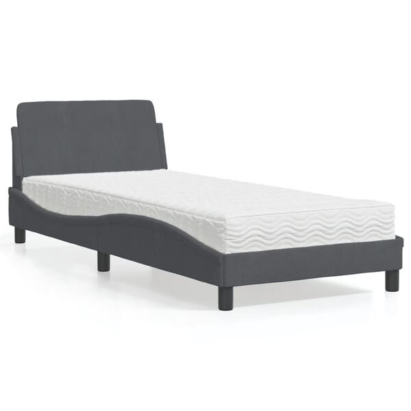 vidaXL Bed with Mattress "Dover" Dark Grey Single Velvet
