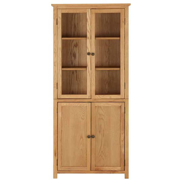 vidaXL Bookcase with 4 Doors 80x35x180 cm Solid Oak Wood and Glass