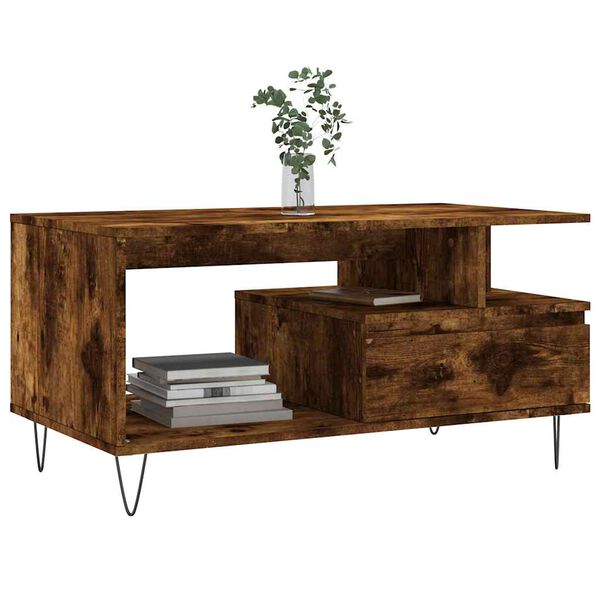 vidaXL Coffee Table Smoked Oak 90x49x45 cm Engineered Wood