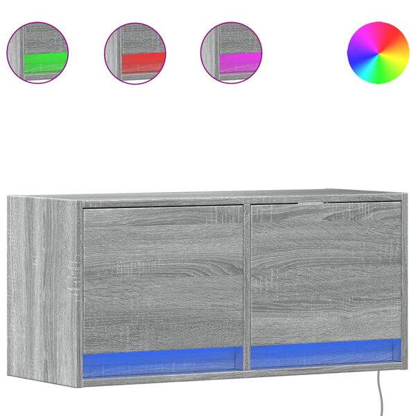 vidaXL TV Wall Cabinet with LED Lights Grey Sonoma 80x31x35 cm