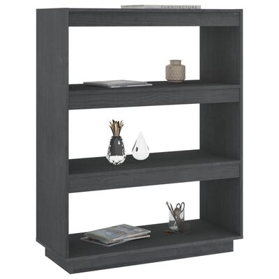 vidaXL Book Cabinet/Room Divider Grey 80x35x103 cm Solid Pinewood