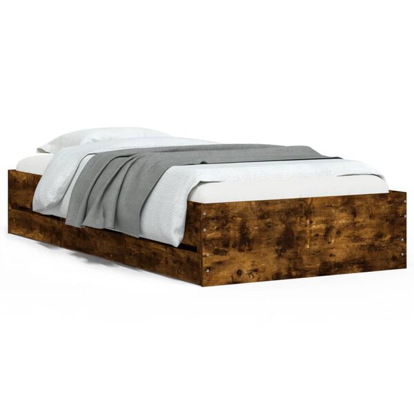 vidaXL Bed Frame with Drawers without Mattress Smoked Oak 90x200 cm