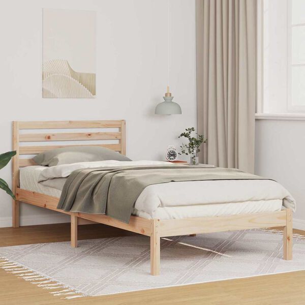 vidaXL Bed Frame with Headboard Brown 90 x 210 cm Solid Pine Wood