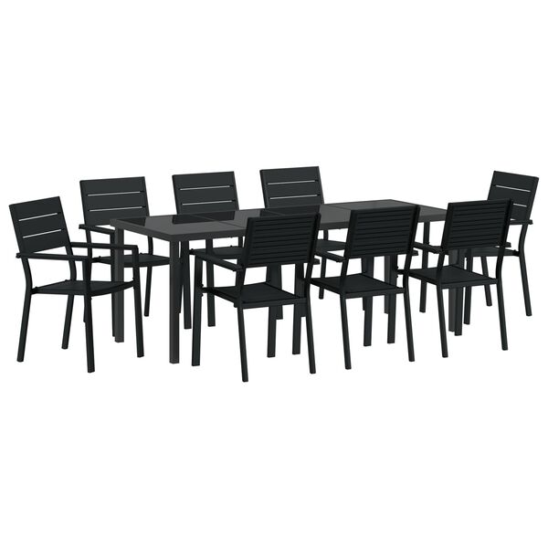vidaXL Garden Dining Set 9 pcs Black Powder-Coated Steel