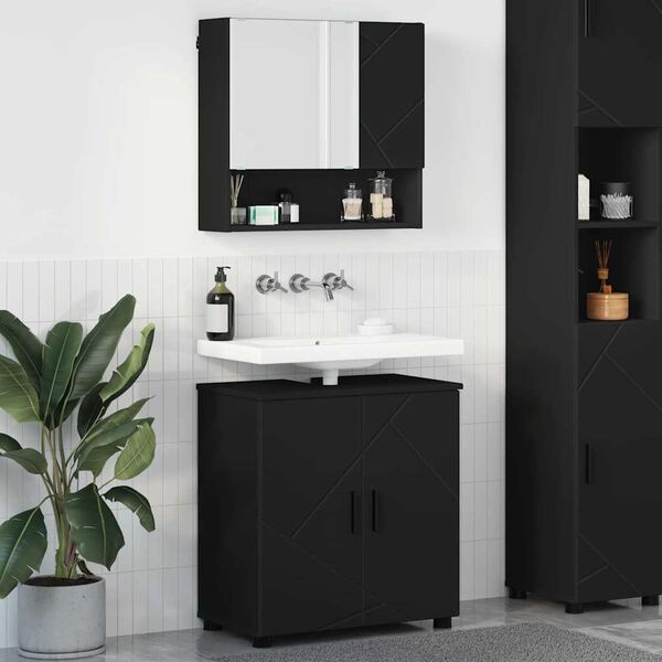 vidaXL Bathroom Furniture Set 2 pcs Black Engineered wood & Metal