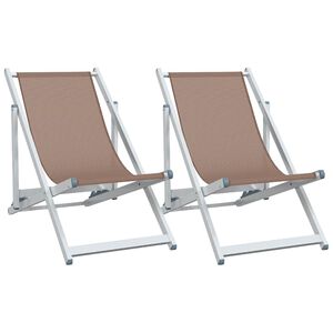 vidaXL Folding Chairs 2 pcs Brown Aluminium and Textilene