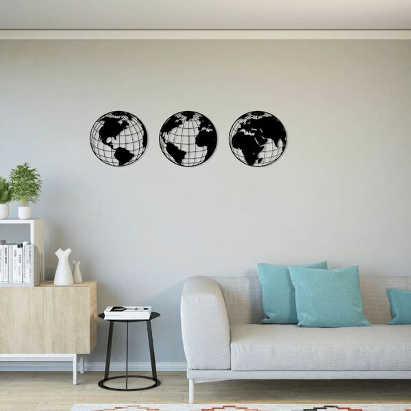 Homemania Wall Decoration World 140x41 cm Steel Black