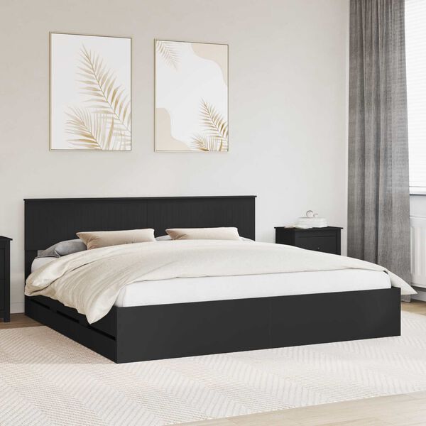 vidaXL Bed Frame with Drawer Black 200 x 200 cm Engineer Wood