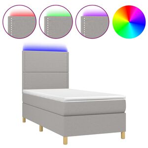vidaXL Box Spring Bed with Mattress&LED Light Grey 90x190 cm Fabric