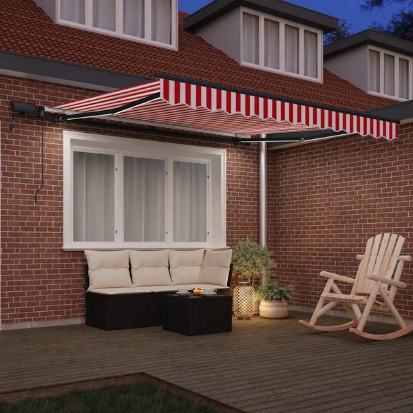 vidaXL Retractable Awning Manual Red and white 300 x 250 cm Fabric