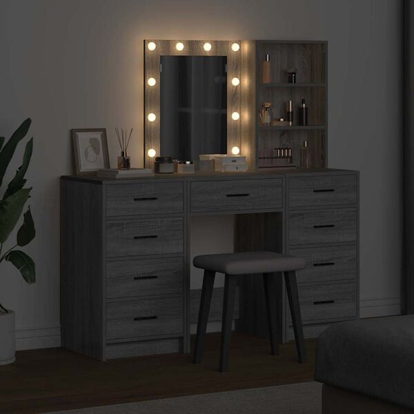 vidaXL Dressing Table 3 pcs Grey 40 x 41 x 135 cm Engineered wood