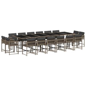 vidaXL 17 Piece Garden Dining Set with Cushions Grey Poly Rattan