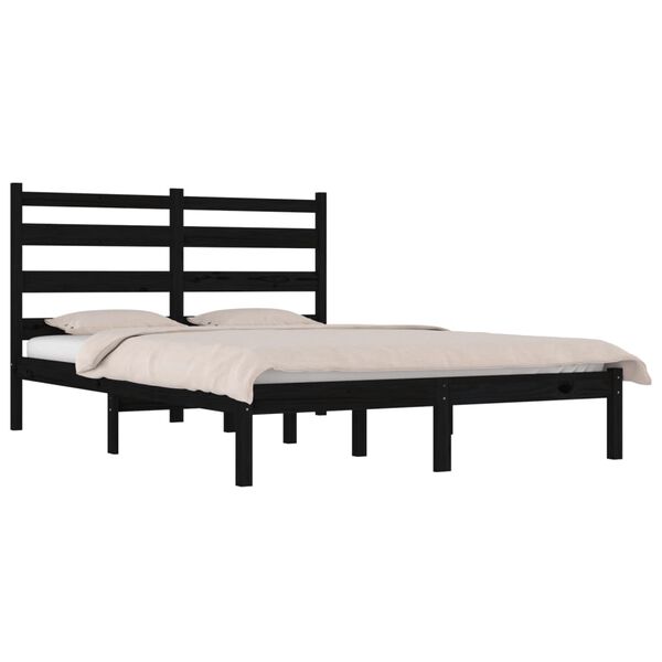 vidaXL Bed Frame without Mattress Black Solid Wood 140x190 cm (810001+818424)