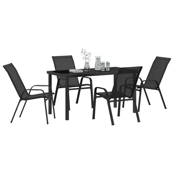 vidaXL Garden Dining Set 5 pcs Black Powder-coated Steel