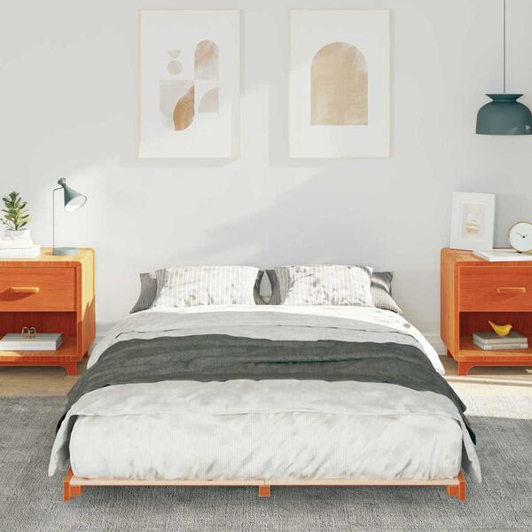 vidaXL Floor Bed Frame Wax brown 140 x 190 cm Solid pine wood