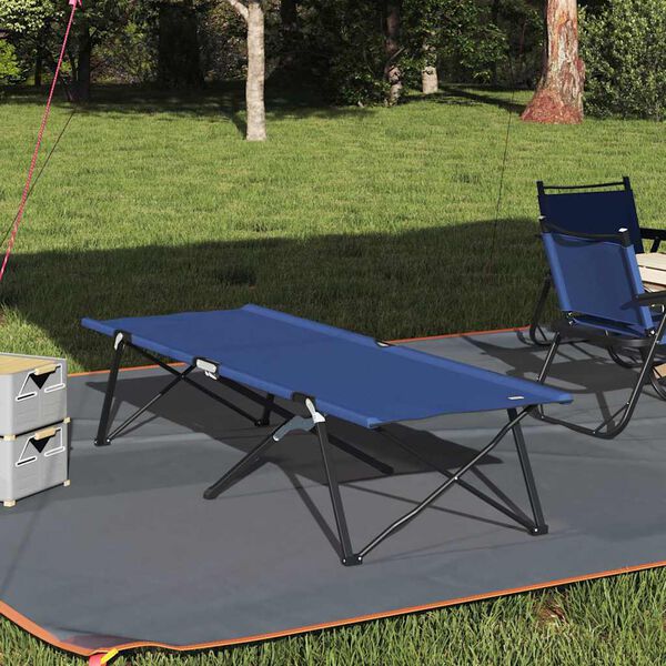 vidaXL Folding Camping Bed Folding Manual 2 pcs Blue 206 x 76 x 74 cm