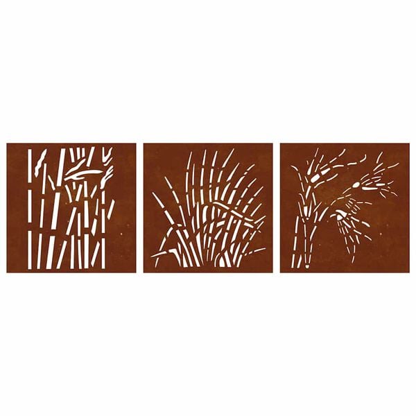 vidaXL Garden Wall Decorations 3 pcs 55x55 cm Corten Steel Grass Design