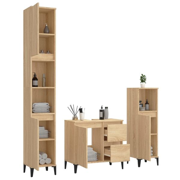 vidaXL 3 Piece Bathroom Cabinet Set Sonoma Oak Engineered Wood