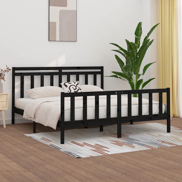 vidaXL Bed Frame without Mattress Black Solid Wood Pine 200x200 cm
