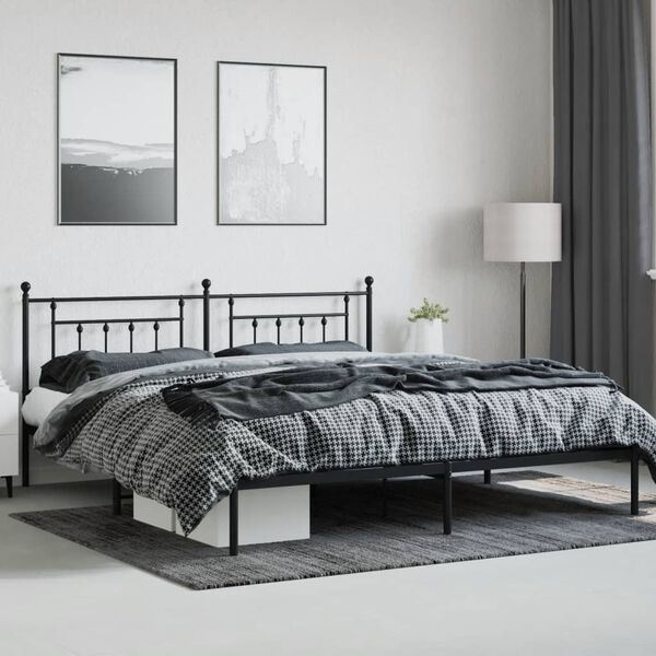 vidaXL Metal Bed Frame without Mattress with Headboard Black 200x200cm