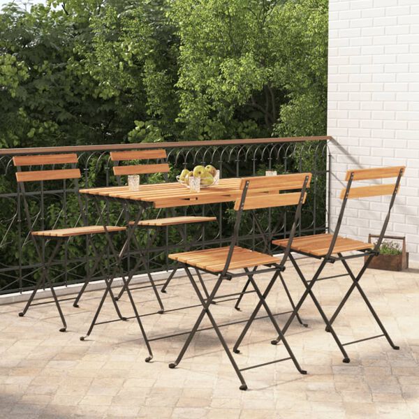 vidaXL 5 Piece Folding Bistro Set Solid Wood Acacia and Steel