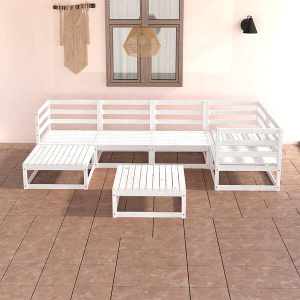 vidaXL 7 Piece Garden Lounge Set White Solid Wood Pine