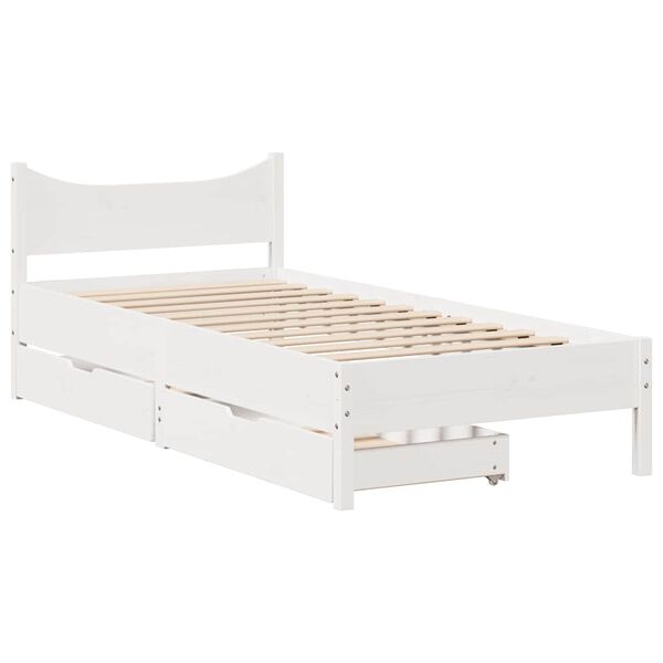 vidaXL Bed Frame with Drawers White 90x190 cm Single Solid Wood Pine