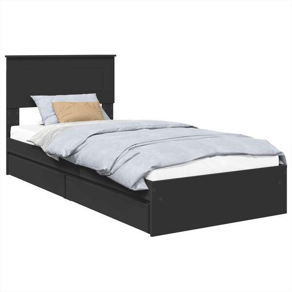 vidaXL Storage Bed with Headboard Black 90 x 190 cm Engineered Wood