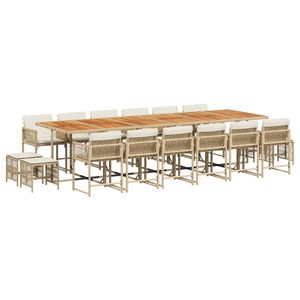 vidaXL 17 Piece Garden Dining Set with Cushions Beige Poly Rattan