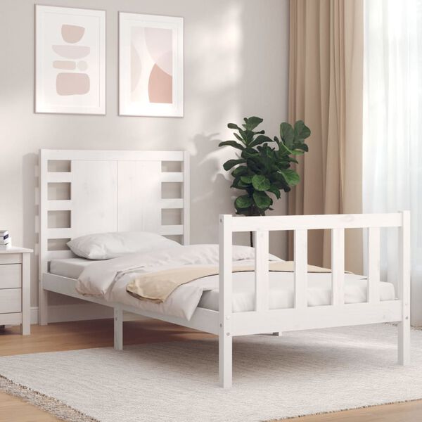 vidaXL Bed Frame without Mattress White Small Single Solid Wood Pine