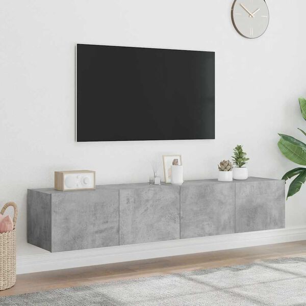 vidaXL TV Wall Cabinets with LED Lights 2 pcs Concrete Grey 80x35x31 cm