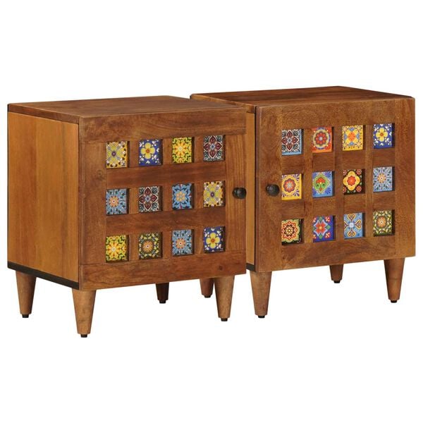 vidaXL Bedside Cabinet 2 pcs Brown 40 x 33.5 x 46 cm Solid Mango Wood