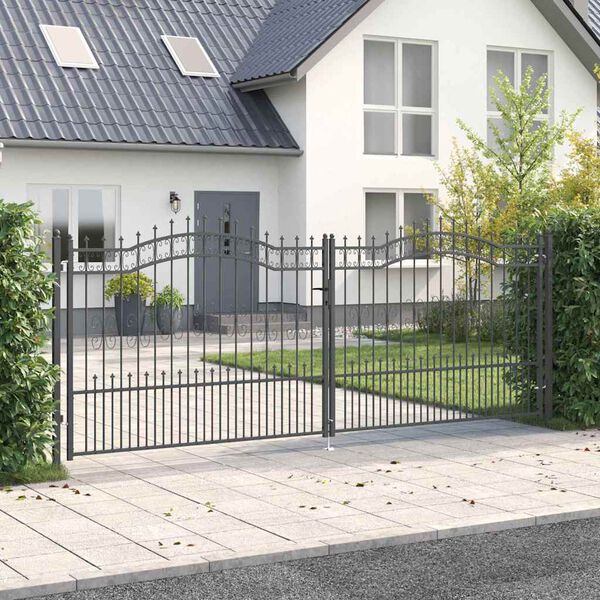 vidaXL Fence Gate with Spear Top with Lock Grey 404 x 150 cm Steel