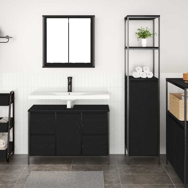 vidaXL Bathroom Furniture Set with Drawer with Shelf 2 pcs Black oak