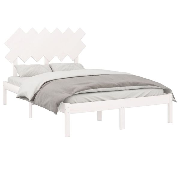 vidaXL Bed Frame without Mattress White 135x190 cm Double Solid Wood