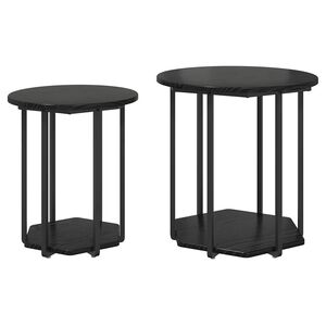 vidaXL Side Table Set with Shelf 2 pcs Black Oak