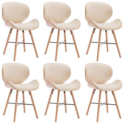 vidaXL Dining Chairs 6 pcs Cream Faux Leather and Bentwood